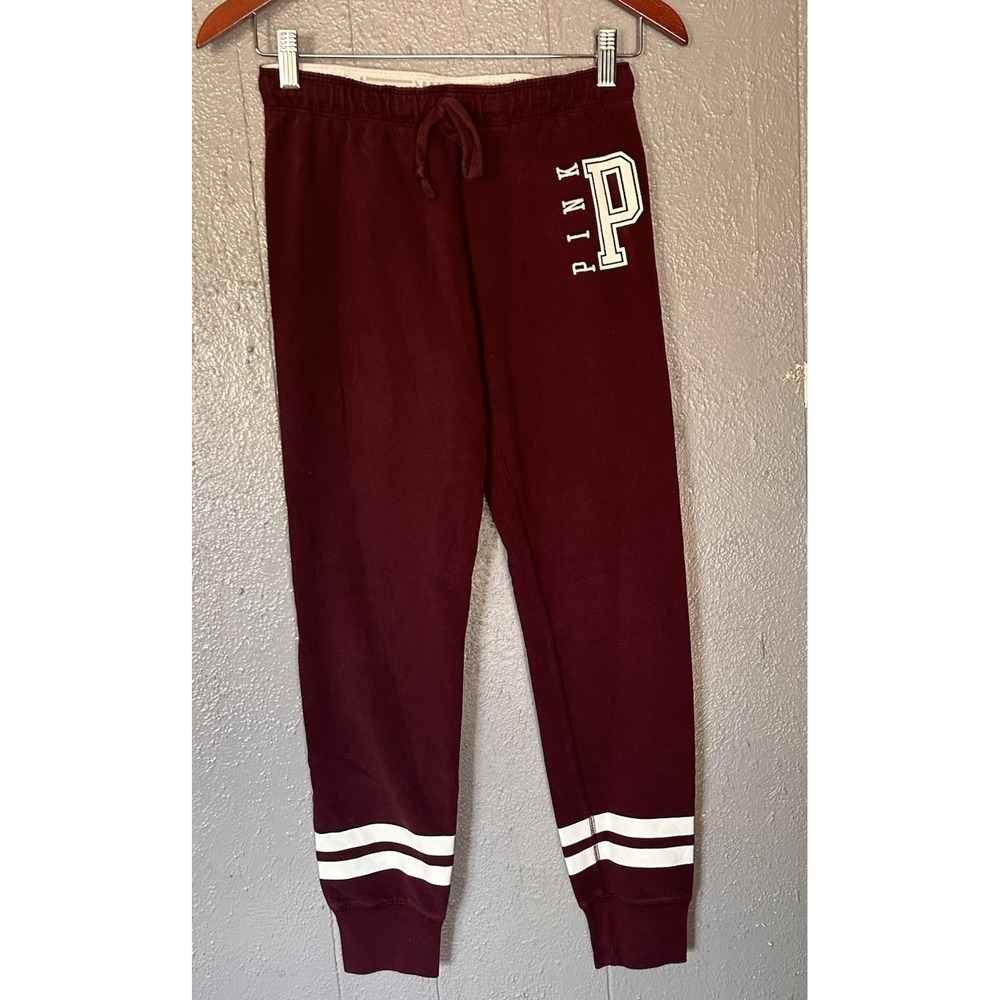 Women's Victoria Secret Pink Maroon White Joggers Size XS Athleisure Sweatpants